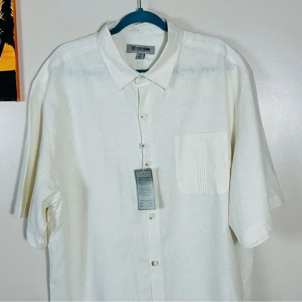 Stacy Adams Men's Ivory Button Down Shirt 75% Linen 25% Rayon